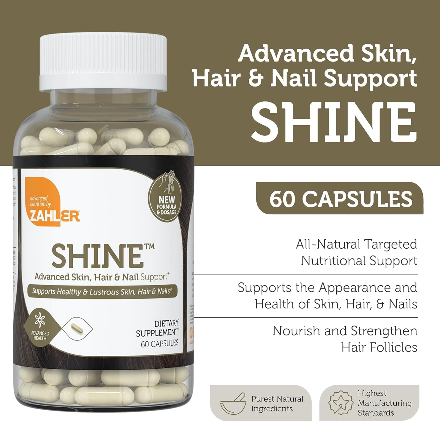 Zahler Shine, Skin Hair and Nails Vitamins with Biotin, 60 Capsules