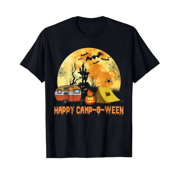 Happy Camp O Ween Camper Halloween Camping Halloween Crew Neck Black T-Shirt