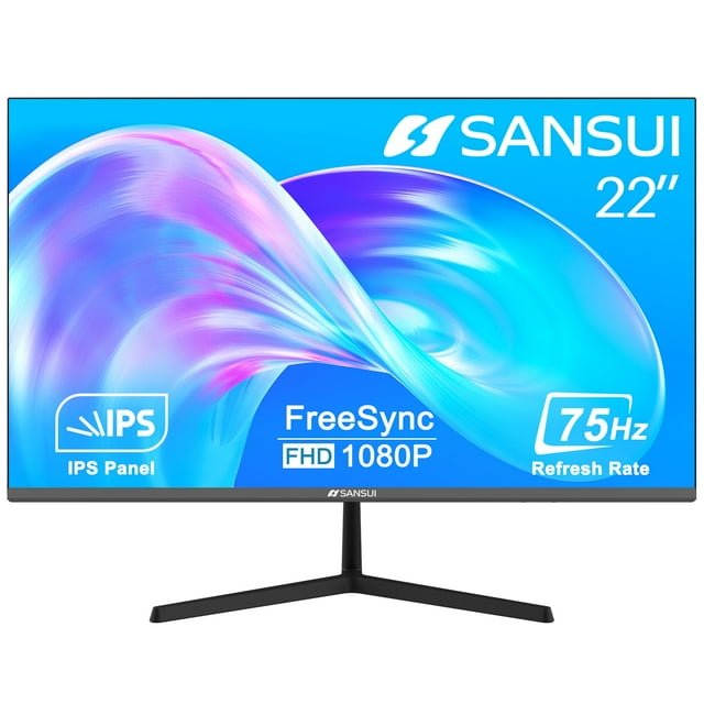 SANSUI Moniteur 22 Pouces IPS 75Hz FHD 1080P HDMI Ports VGA Moniteur d'Ordinateur Inclinaison Ultra-Mince Support VESA Réglable Compatible avec Confort des Yeux Angle de Vision Grand 178 pour Jeu et Bureau