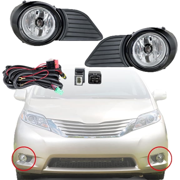 munirater Driving Fog Lights Lamps Replacement for 2011-2017 Toyota Sienna with Halogen Bulbs & Switch and Wiring Kit (Only for Base LE XLE Not Fit for SE) 81220-0W040 81210-0W050