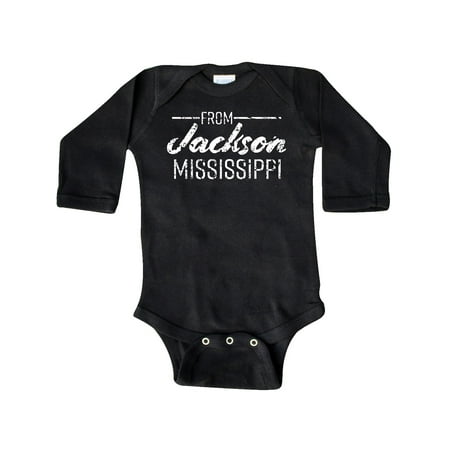 

Inktastic From Jackson Mississippi in White Distressed Text Gift Baby Boy or Baby Girl Long Sleeve Bodysuit