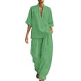 thumbnail image 5 of Two Piece Sets for Women Summer Casual Outfit Sets Fashion Stripes Printed V Neck Short Sleeve Topss and Wide Leg Double Pocket Pants Set Vacation Travel Outfits Fashion 2026, 5 of 6