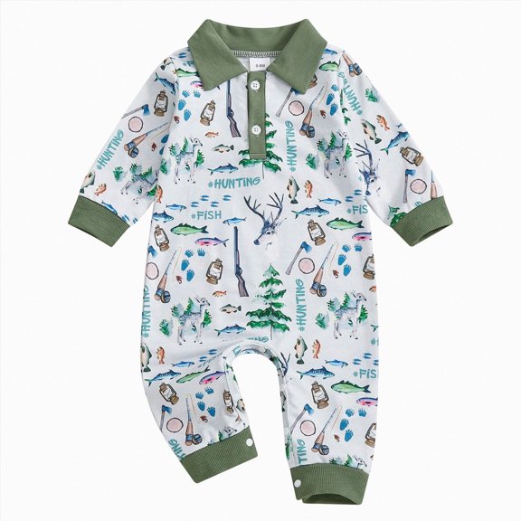 enyan Newborn Baby Boy Girl Mallard Duck Outfits Romper Long Sleeve Duck One Piece Jumpsuit Overalls Hunting Baby Clothes(Green,3-6 Months)
