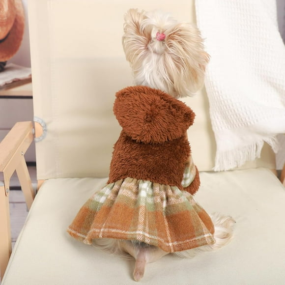 Dog Hoodie Dress Winter Dog Sweaters for Small Dogs Girl Warm Puppy Dresses Plaid Pet Clothes Outfits for Chihuahua Yorkie Cats