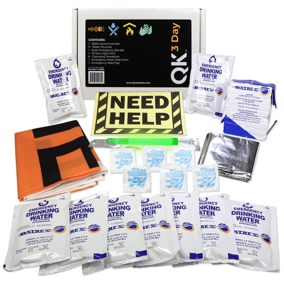 Quake Kits Quick Grab Survival Kits - Ready to Go Survival Kits for Disaster Evacuation, Emergency Food and Supplies up to 3 Days, Survival Go Bag (3 Day)