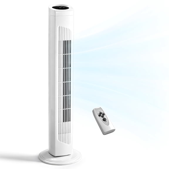 Tower Fan, 110V 45W, 32 Inch, Column Shape, White Plastic Body, Copper Motor, Touch & Remote Control, 3 Speeds, 3 Modes, Oscillating Function, 7.5-Hour Timer