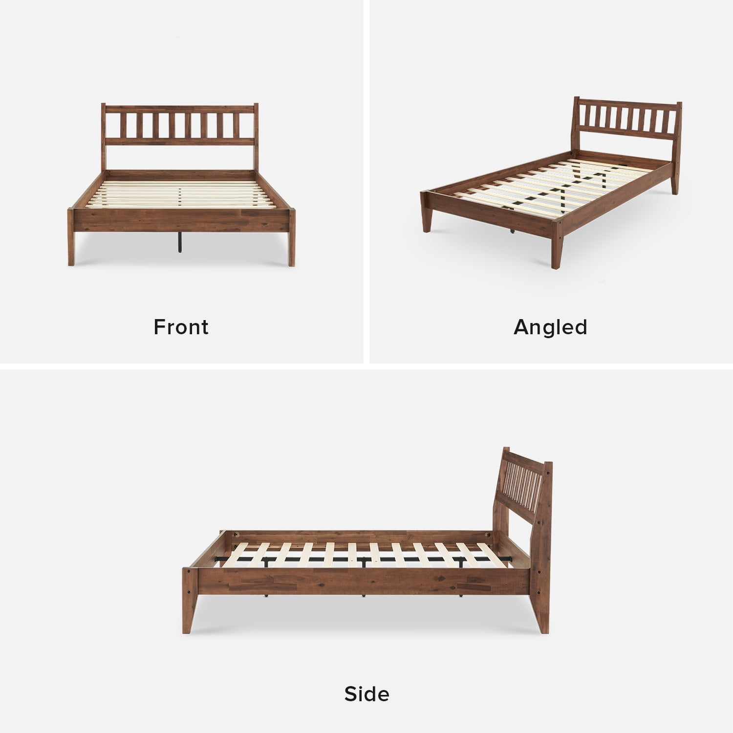 Mopio Ted Full Bed Frame with Headboard, Full Size Bed Frame, Mid Century Modern Acacia Solid Wood Platform Bed Frame, Wooden Bed Slats, No Box Spring Needed, Single Metal Bar Support, Walnut