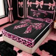 thumbnail image 2 of Erosebridal Fuchsia Leopard Bow Zipper Twin Comforter Sets with Fitted Sheet and 2 Pillowcases for Teens, Rose Pink Fashion Ribbon Zipper Bedding Set, Black Reversible, 4pcs, 2 of 7