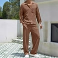 thumbnail image 2 of Dovford Men's 2 Piece Outfits Long Sleeve Collar Neck Shirts Tops and Long Pants Set Fall Spring Outfits, 2 of 7