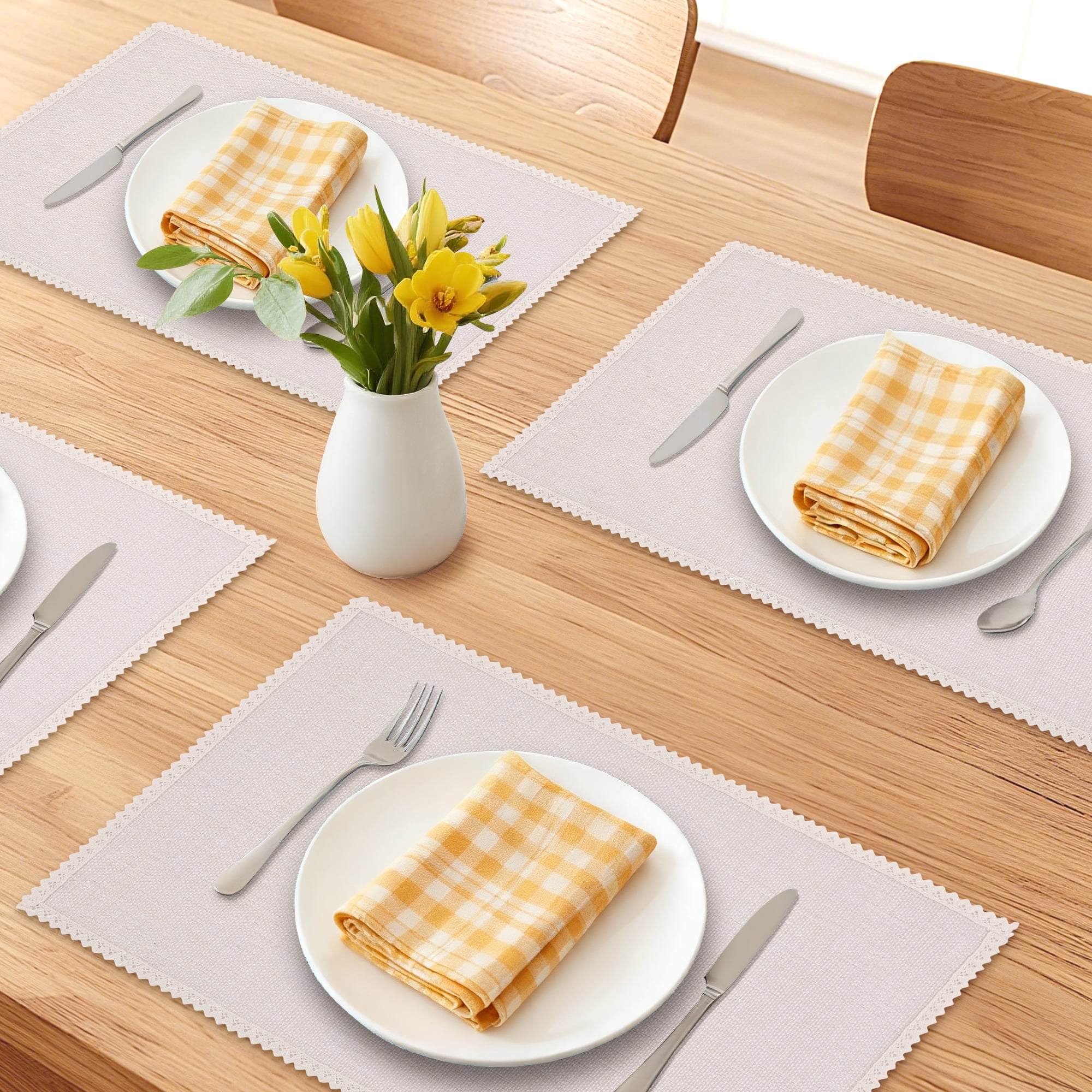 Unique Bargains Farmhouse Placemats 6pcs Cotton and Linen Light Gray 17.7"x11.8"