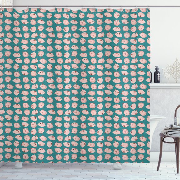 Ambesonne Pigs Shower Curtain, Cartoon Piglets Composition, 69"Wx75"L, Rose and Pale Petrol Blue