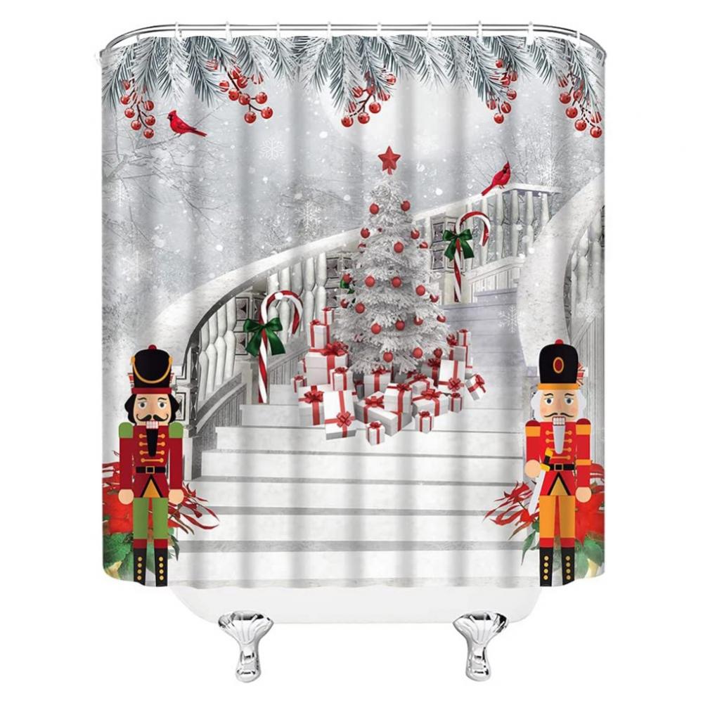 Christmas Shower Curtain Nutcracker Soldier Waterproof Bathroom Decor