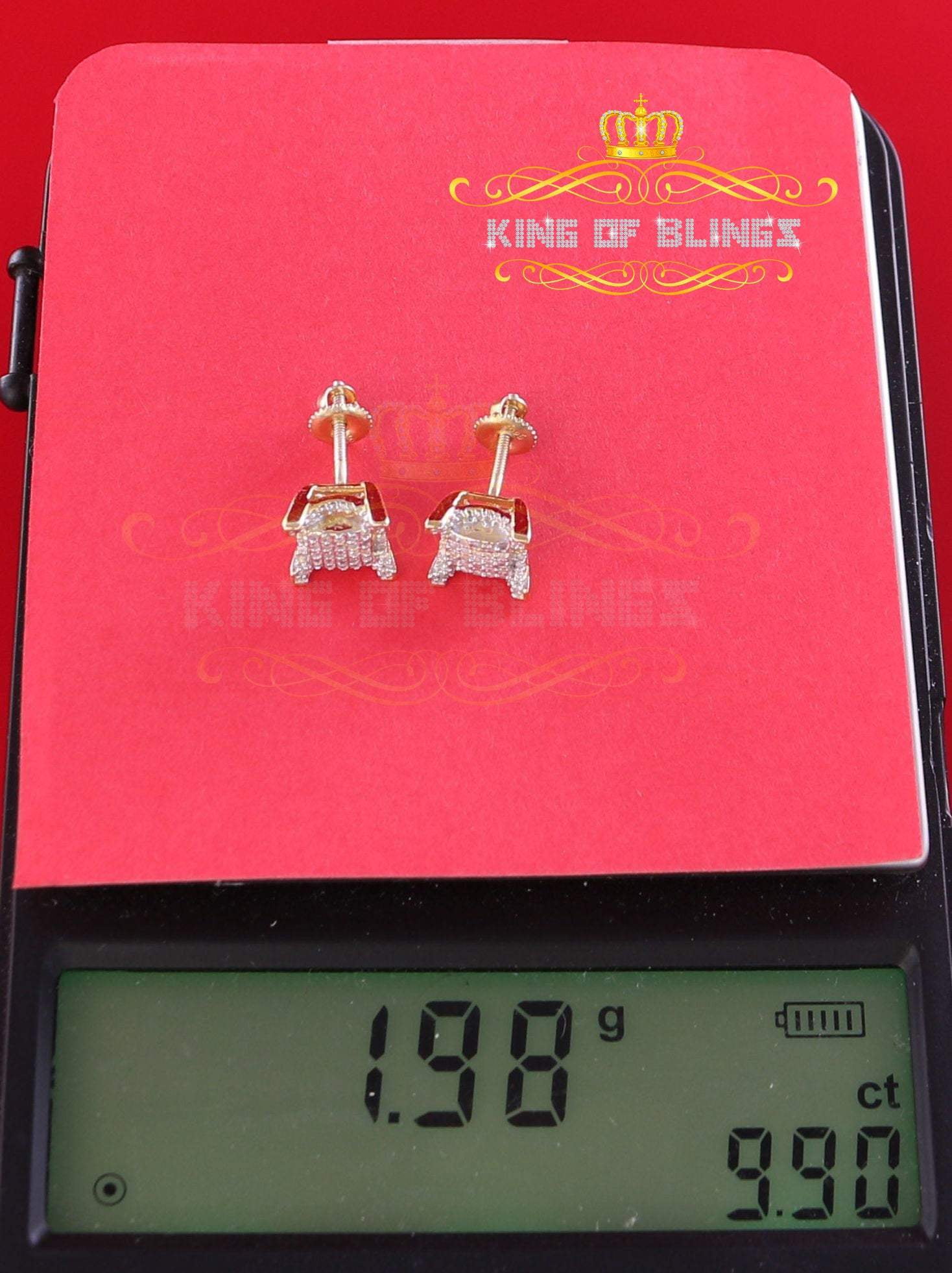 King of Bling's Aretes Para 925 Sterling Yellow Silver 0.25ct Diamond Women & Men Stud Earrings