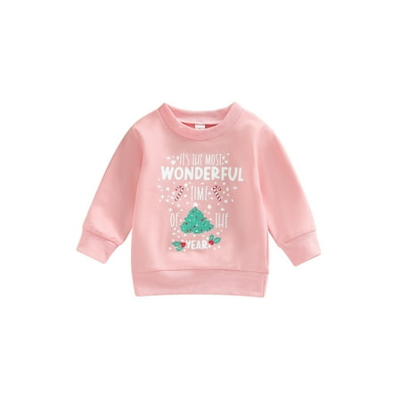

Sunisery Toddler Baby Girls Christmas Sweatshirt Casual Christmas Tree Letter Print Long Sleeve Pullover Tops Pink 12-18 Months