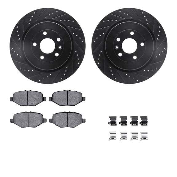 Dynamic Friction Company Rear Brake Rotors-Drilled and Slotted-Black with 5000 Advanced Brake Pads includes Hardware 8512-99665