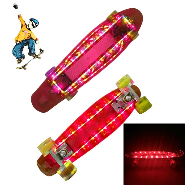 ruzhgo 22 Inches Four-wheel Mini Skateboard LED Flashing Skateboard Retro Skateboard No.3