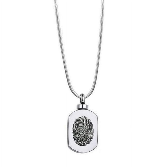 Personalized Silver Fingerprint Dog Tag Cremation Necklace Memorial Pendant Jewelry Stainless Steel Urn Ashes Holder with Free Velvet Jewelry Box and Funnel Kit