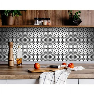 HomeRoots 399990 4 x 4 in. Black & White Pinna Peel & Stick Removable Tiles