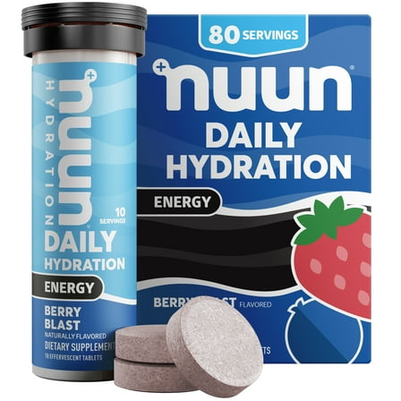 Nuun Hydration Energy Electrolyte Tablets   Caffeine, B Vitamins & Ginseng, Berry Blast, 8 - 10 Count Tubes