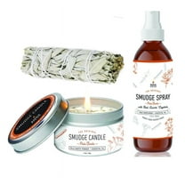 White Sage and Palo Santo Set Smudge Spray, Candle & White Sage Smudge Stick Bundle | for Cleansing, Meditation, Chakra Healing, Aromatherapy | with Crystals and Herbs