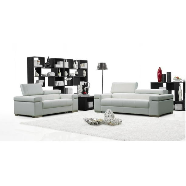 White Leather Sofa Loveseat With Adjustable Headrests Set 2 Pcs J M Soho Com White Leather Sofa Loveseat With, White Leather Sofas And Loveseats