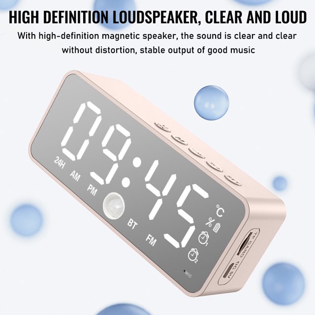 Digital Alarm Clock Bluetooth Speaker Mirror Desk Alarm Clock with FM