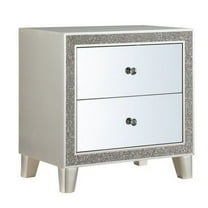 Benjara Nightstand with Mirrored Front 2 Drawers, Champagne Silver