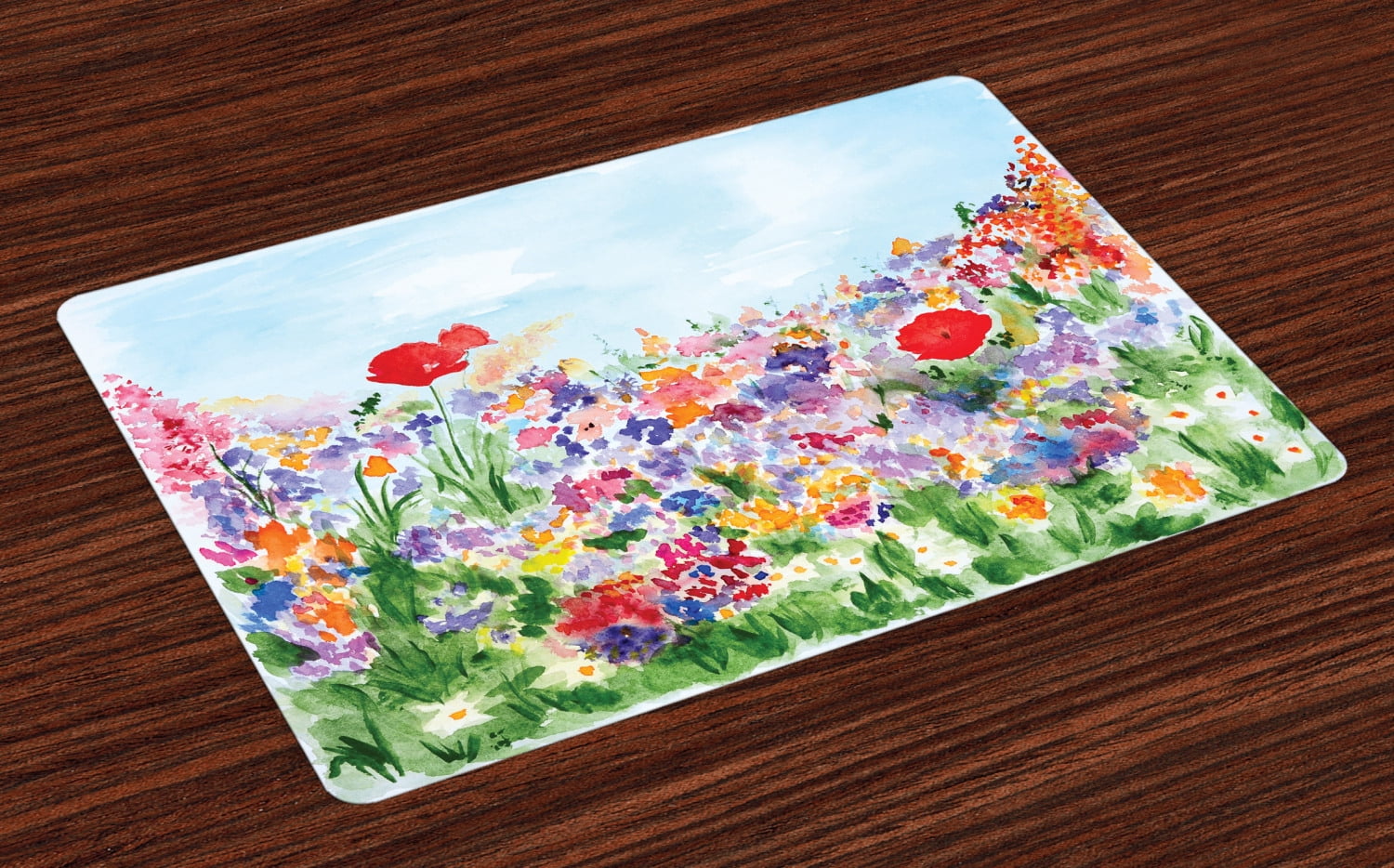 Watercolor Flower Placemats Set of 4 Floral Summer Garden with Grass