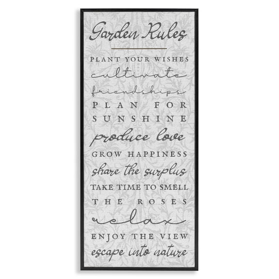 Stupell Industries French Country Garden Rules on Floral Pattern Black Framed Giclee Art, 10 x 24, by Lil' Rue