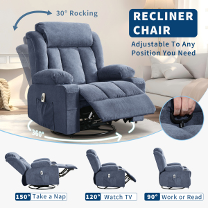TEQIN Massage Swivel Recliner Chair,Oversized Rocker Recliner with Massage and Lumbar Heat Ergonomic Rocker Chair,Recliner Chairs w/Remote Control, Side Pocket, 2 Cup Holders, USB Charge Port