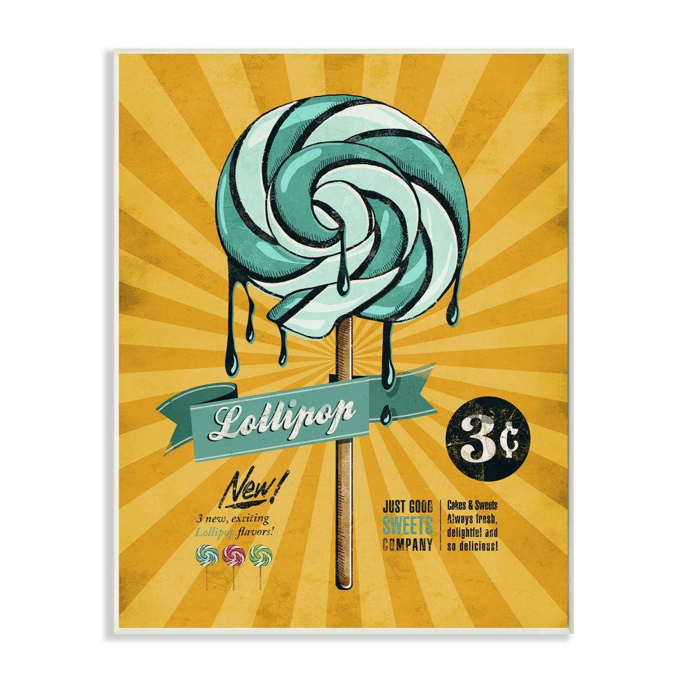 Stupell Industries Lollipop Vintage Comic Book Yellow Blue Design Wall Plaque by Ester Kay