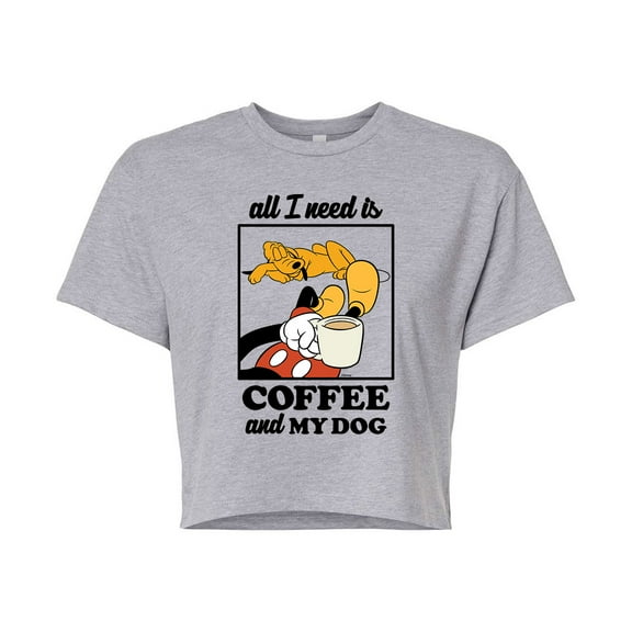 Mickey & Friends - Coffee And My Dog - Juniors Cropped Cotton Blend T-Shirt