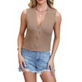thumbnail image 4 of Women Summer Sweater Vest Sleeveless V Neck Button Up Cardigan Waffle Knit Tank Tops Spring Clothes Khaki L, 4 of 9