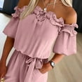 thumbnail image 2 of MORTTIC Women’s Elegant Off-Shoulder Ruffle Sleeve Jumpsuit Summer Solid Color Wide-Leg Romper with Tie Waist | Casual & Chic One-Piece Outfit, 2 of 4