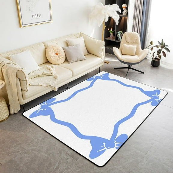 Blue Bowknot Girlish Area Rug,Bow Tie Romantic Princess Cute Indoor Floor Mat Entrance Rug,Geometric Abstract Patchwork Non Slip Rug,Blue Noble Chairs Couch Living Room Decor 3x4ft