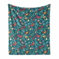thumbnail image 1 of Nature Art Soft Flannel Fleece Blanket, Botanical Theme Colorful Birds Flowers Leaves and Hearts Ornaments, Cozy Plush for Indoor and Outdoor Use, 60" x 80", Petrol Blue Multicolor, by Ambesonne, 1 of 5