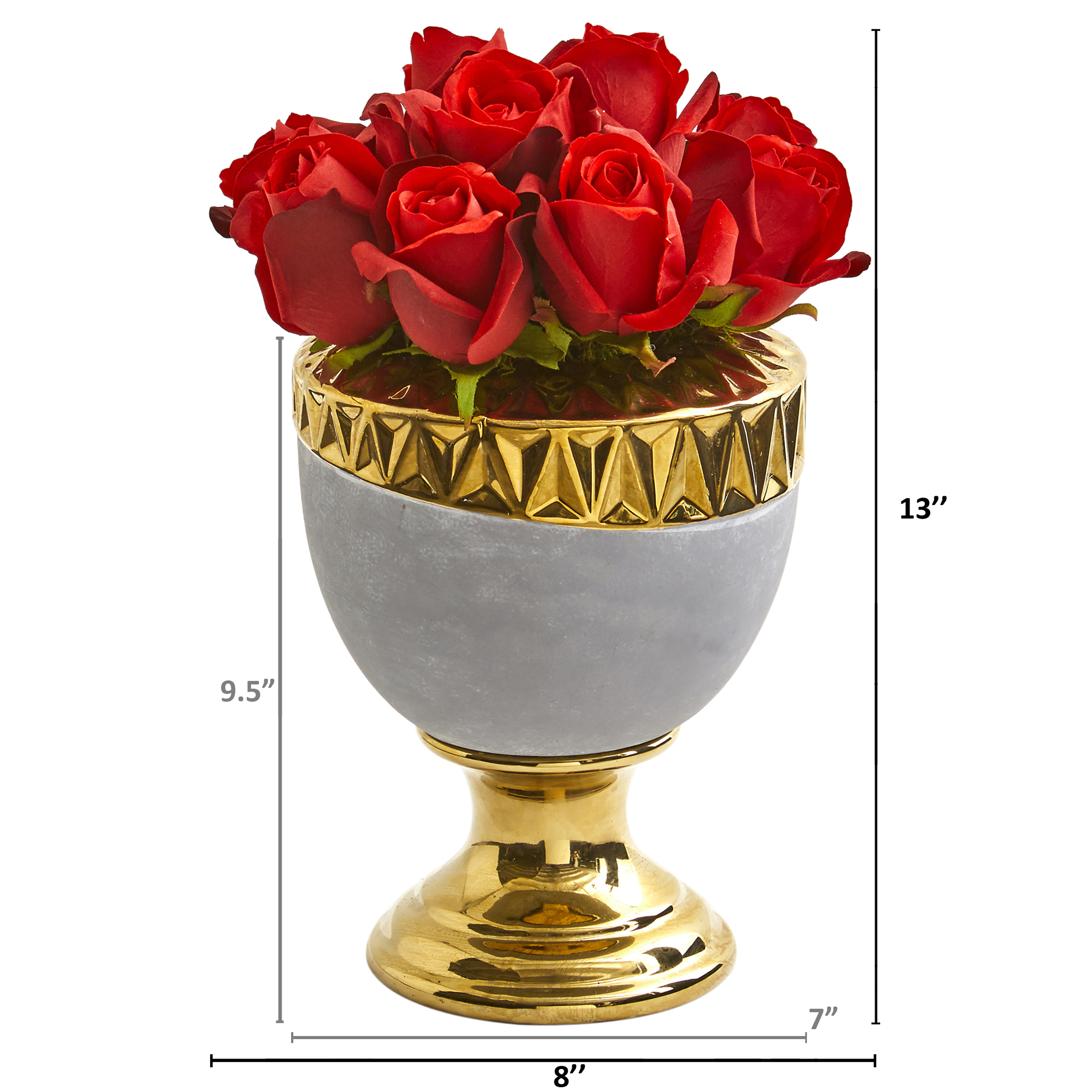 Nearly Natural Elegant Red Rose Artificial Arrangement in Designer Urn
