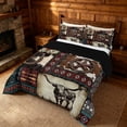 thumbnail image 3 of meiyoeat Western Cowboy Aztec Queen Comforter Set, Vintage Bull Horseshoe Pattern Bedding Comforter Set, Multicolor Brown, Black Reversible 3pcs, 1 Comforter and 2 Pillowcases, 3 of 6