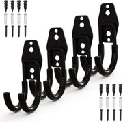 Wellsay Steel Garage Storage Utility Double Hooks, Heavy Duty Hangers Wall Mount Holder Garage Organizer for Power Tools, Bi, Ladders, Ropes, Hoses, Bulk Items Storage (Pack of 4) (4 Pack J Hook)