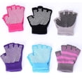 thumbnail image 5 of LOLIPPYY Breathable Knitted Half Finger Gloves Purple Cotton Non Slip Gloves for Workout, 5 of 8