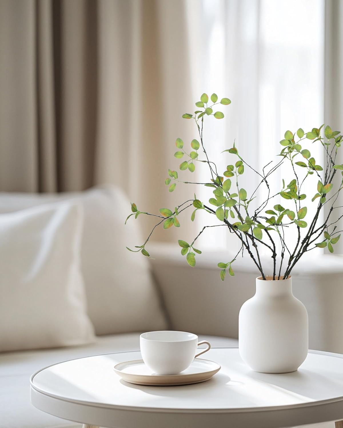 24" 5Pcs Fake Greenery Stems Artificial Ficus Branches Fake Plants for Home Office Table Vase Filler Decoration(Green)