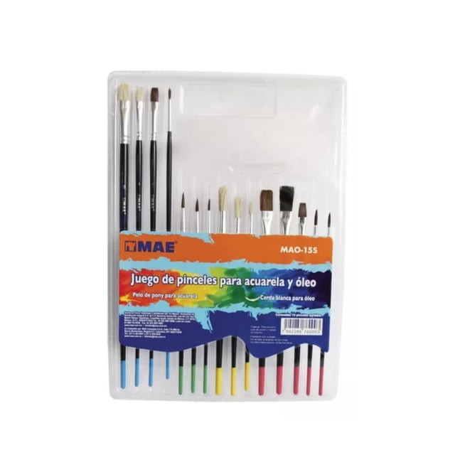 15 Pinceles Mixtos Acuarela Oleo MAE Pelo Pony, Arte, Manualidades, Para Pintar, Uso Escolar