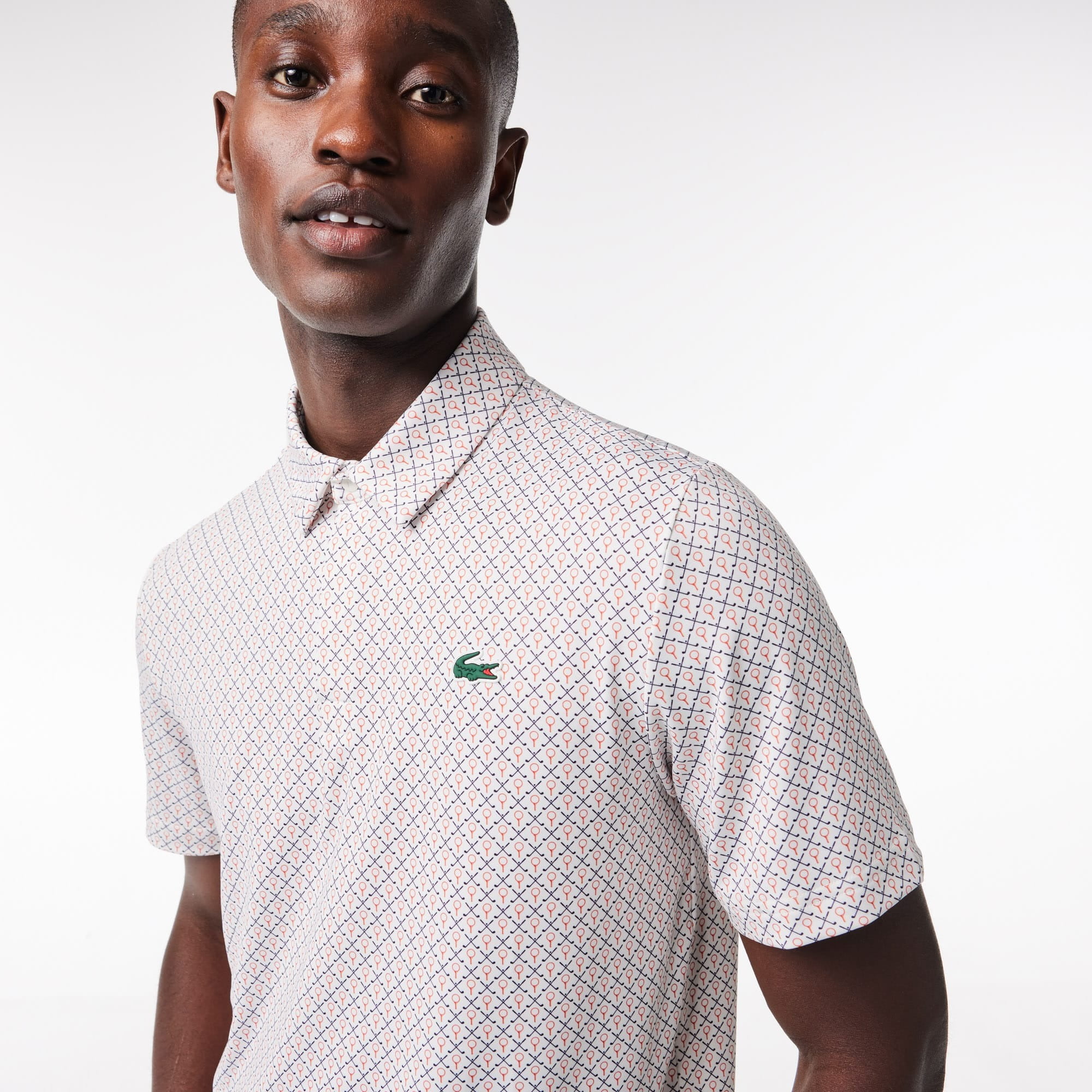 Lacoste WHITE Men's Golf Printed Recycled Polyester Polo , US 3X