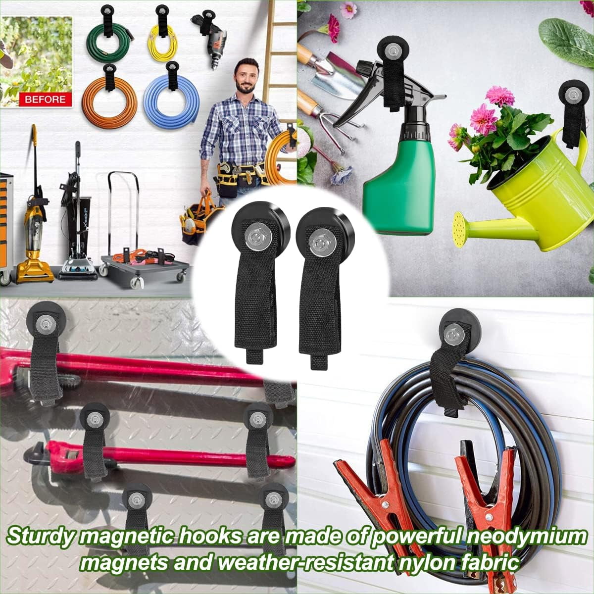 ABCISI 2 PCS Heavy Duty Magnetic Hooks, Multipurpose Hanging Support for Everyday Gear and Equipment, Tool Organization for Tool Sheds, Utility Corners, Metal Shelves, Cars, Garage, RV, House