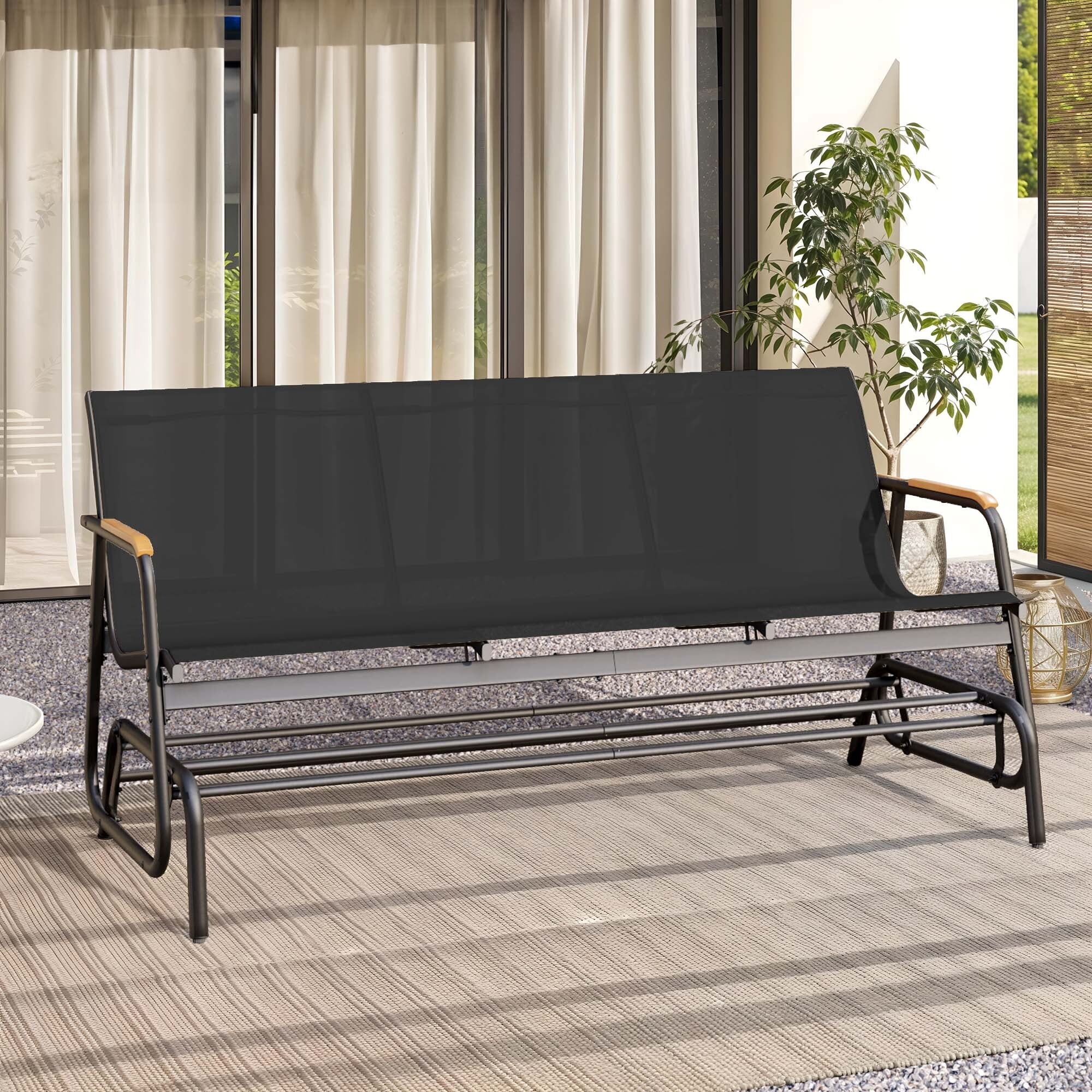 Uforic 3-Seat Patio Glider Bench, Outdoor Porch Swing with Breathable Textilene Mesh Fabric, Black