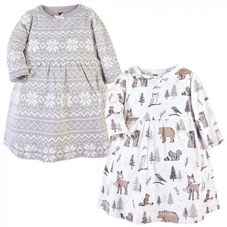 UPC: 0660168575187 | Hudson Baby Infant and Toddler Girl Cotton Long-Sleeve Dresses 2pk Gray Winter Forest 6-9 Months