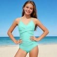 thumbnail image 7 of Girls Two Piece Swimsuit Set – V-Neck Bikini Top with Adjustable Belt & Floral Mesh Cover Up, Youth Swimwear for Beach & Pool(Mint Green,16), 7 of 7