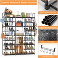 thumbnail image 3 of Behome 9-Tier Metal Shoe Rack, Tall Large Shoe Rack Storage Organizer with Hooks, Shoe Shelf for Entryway, Closet, Bedroom, Living Room, Black, 3 of 6