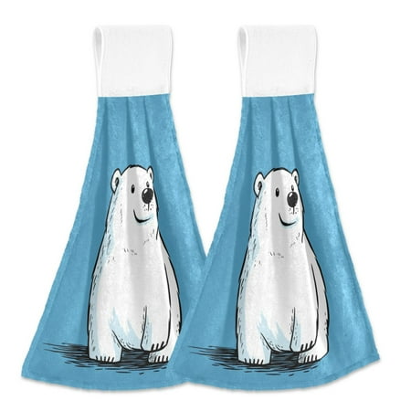

2pcs Kitchen Hanging Towels Bathroom Hanging Towels Velcro Soft Hand Towel Absorbent Tie Towels for Kitchen Toilet Tea Bar Washcloth Decor White Polar Bear