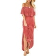 thumbnail image 2 of Henpk Summer Dresses for Women Striped T Shirt Dress Casual Midi Dress Short Sleeve Sundress with Pockets Womans Shoulder Stripe Printing Sexy Skirt Off-The-Shoulder Long Dress Red M, 2 of 8